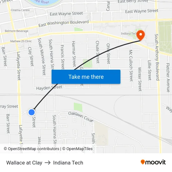 Wallace at Clay to Indiana Tech map