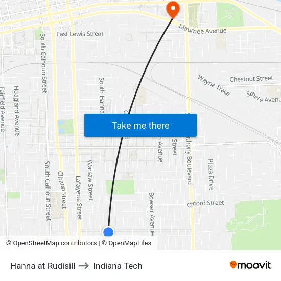 Hanna at Rudisill to Indiana Tech map