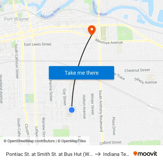 Creighton at Lillie to Indiana Tech map