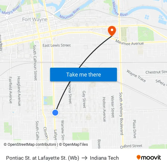 Anthony at Pontiac (Sb) to Indiana Tech map