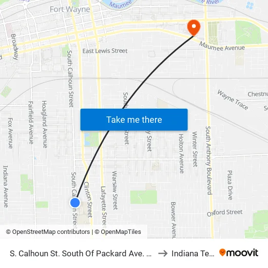 Anthony at Eckert (Sb) to Indiana Tech map