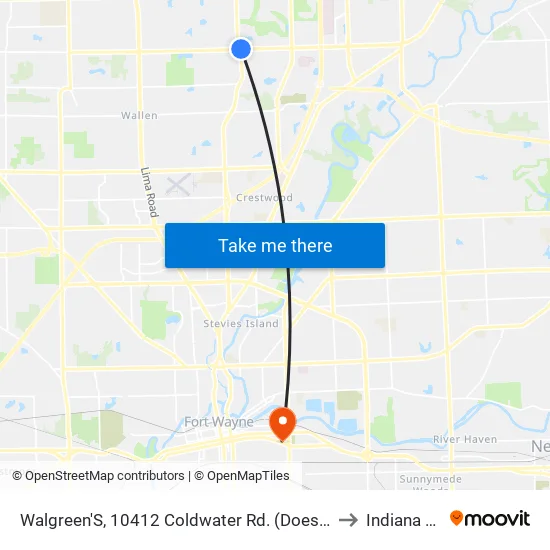 Creighton Near Winter to Indiana Tech map