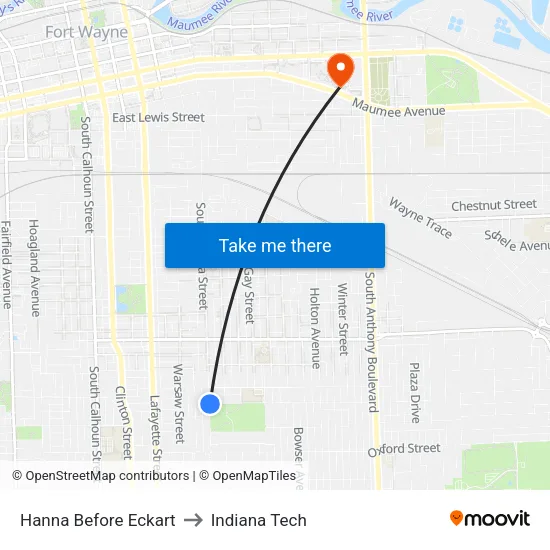 Hanna Before Eckart to Indiana Tech map