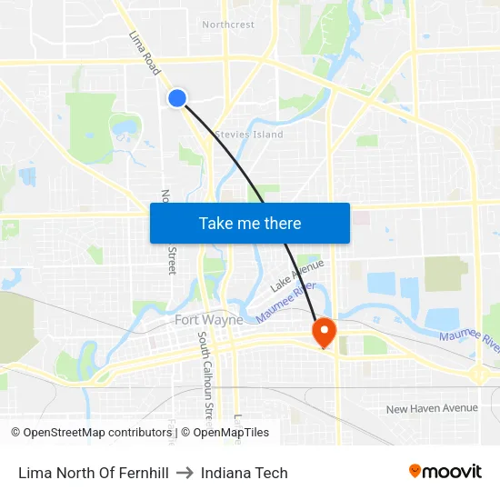 Lima North Of Fernhill to Indiana Tech map