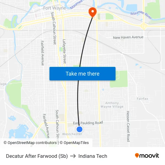 Decatur After Farwood (Sb) to Indiana Tech map
