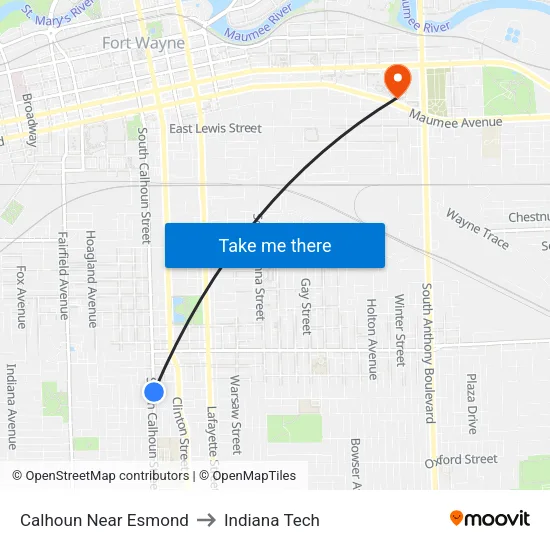 Calhoun Near Esmond to Indiana Tech map