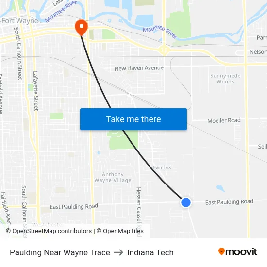 Paulding Near Wayne Trace to Indiana Tech map