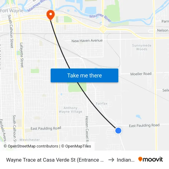 Wayne Trace at Casa Verde St (Entrance To Southwick Village) (Sb) to Indiana Tech map