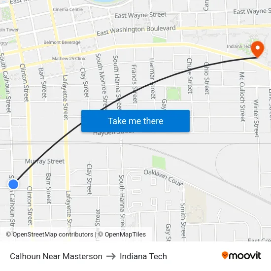 Calhoun Near Masterson to Indiana Tech map