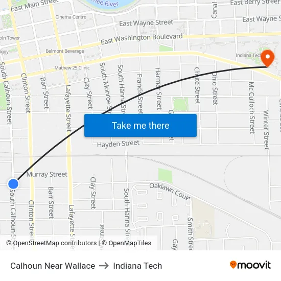 Calhoun Near Wallace to Indiana Tech map
