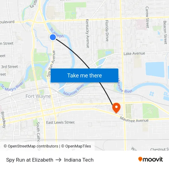 Spy Run at Elizabeth to Indiana Tech map