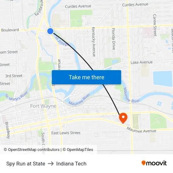 Spy Run at State to Indiana Tech map