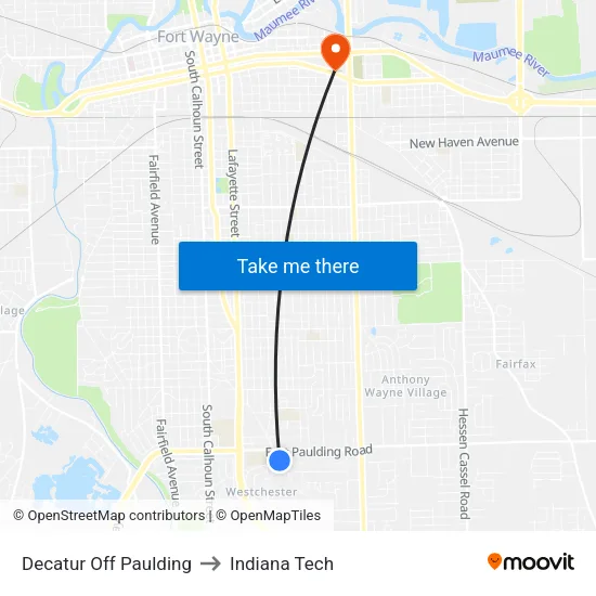Decatur Off Paulding to Indiana Tech map