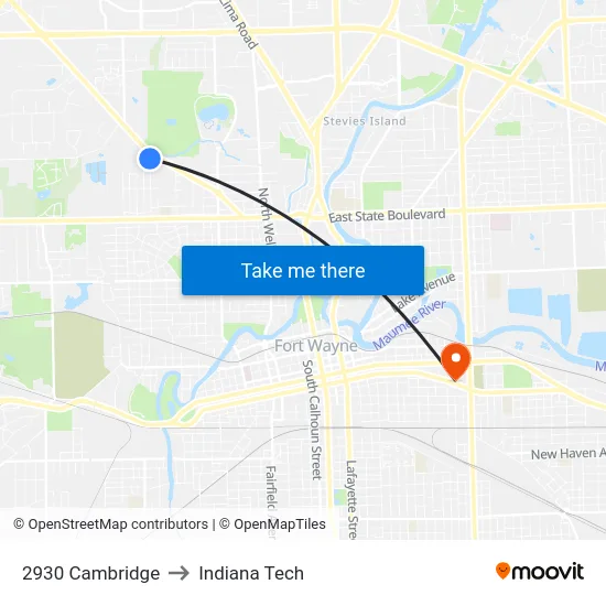 2930 Cambridge to Indiana Tech map