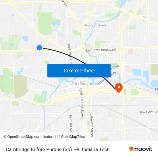 Cambridge Before Purdue (Sb) to Indiana Tech map