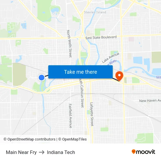 Main Near Fry to Indiana Tech map