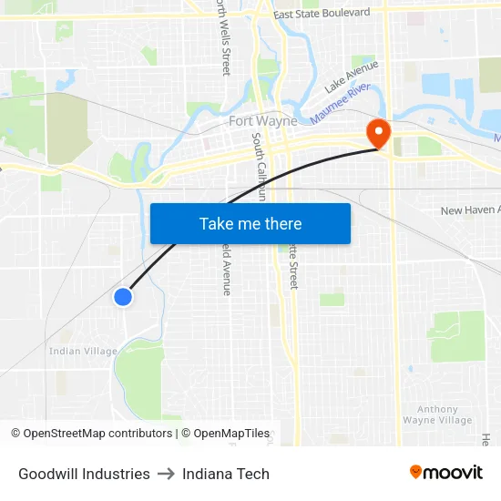 Goodwill Industries to Indiana Tech map