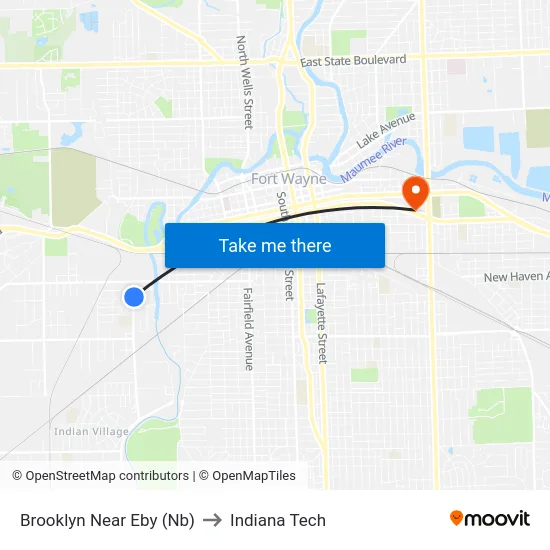 Brooklyn Near Eby (Nb) to Indiana Tech map