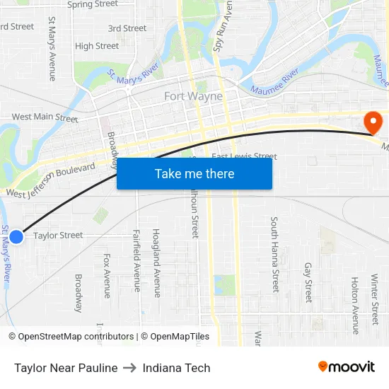 Taylor Near Pauline to Indiana Tech map