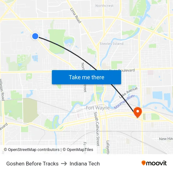 Goshen Before Tracks to Indiana Tech map
