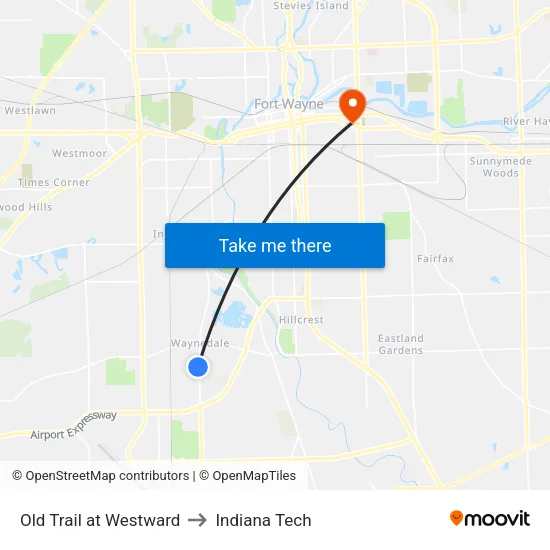 Old Trail at Westward to Indiana Tech map