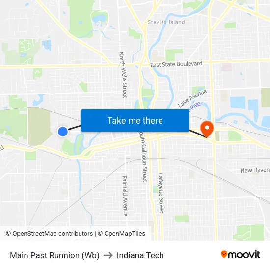 Main Past Runnion (Wb) to Indiana Tech map