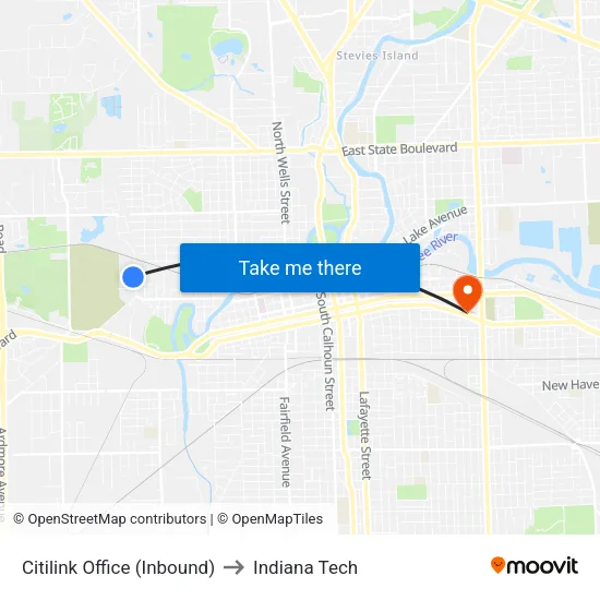 Citilink Office (Inbound) to Indiana Tech map