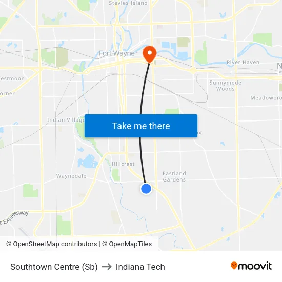 Southtown Centre (Sb) to Indiana Tech map