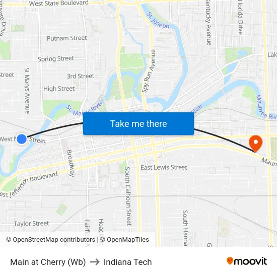 Main at Cherry (Wb) to Indiana Tech map