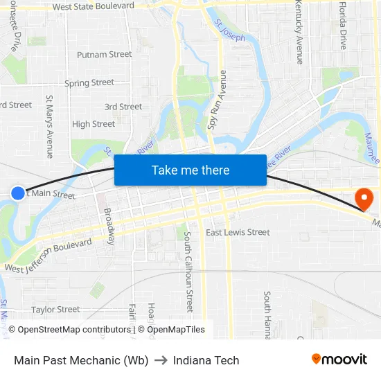 Main Past Mechanic (Wb) to Indiana Tech map