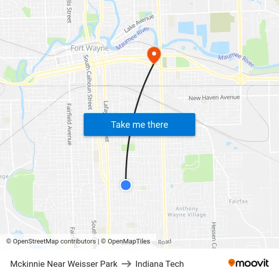 Mckinnie Near Weisser Park to Indiana Tech map