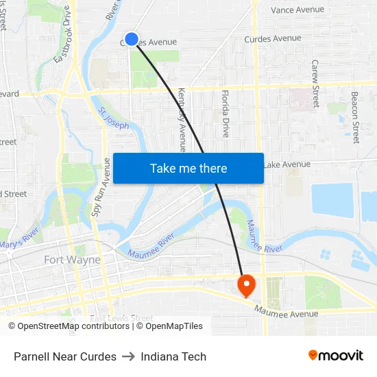Parnell Near Curdes to Indiana Tech map