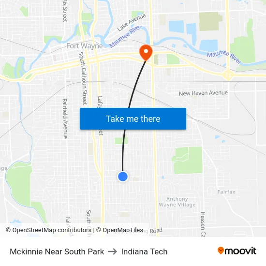 Mckinnie Near South Park to Indiana Tech map