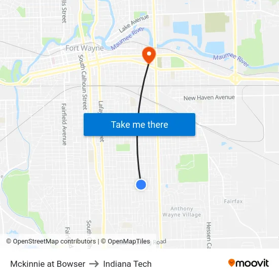 Mckinnie at Bowser to Indiana Tech map