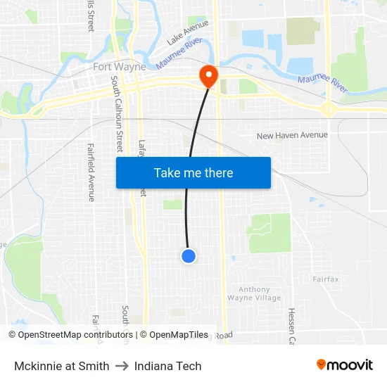 Mckinnie at Smith to Indiana Tech map