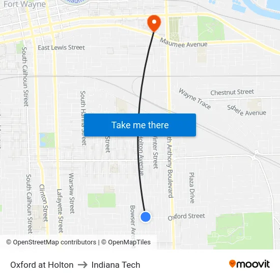Oxford at Holton to Indiana Tech map