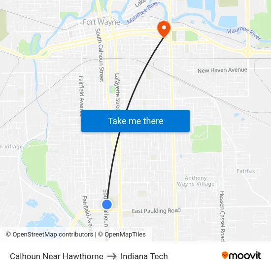 Calhoun Near Hawthorne to Indiana Tech map