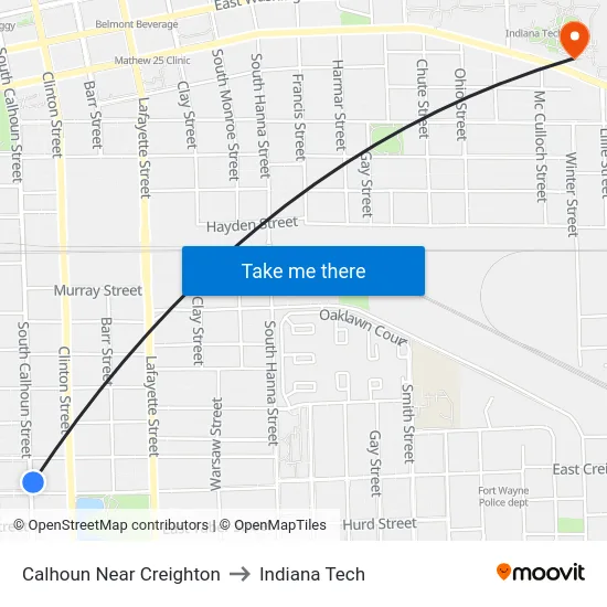 Calhoun Near Creighton to Indiana Tech map