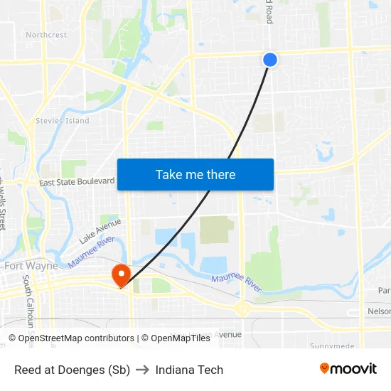 Reed at Doenges (Sb) to Indiana Tech map