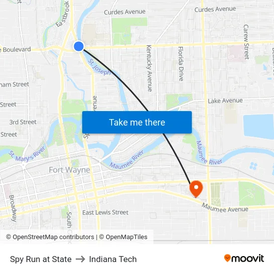 Spy Run at State to Indiana Tech map
