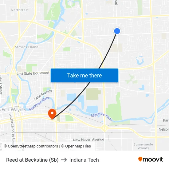 Reed at Beckstine (Sb) to Indiana Tech map