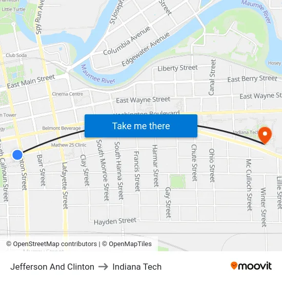 Jefferson And Clinton to Indiana Tech map