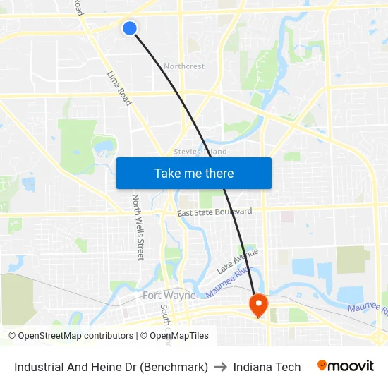Industrial And Heine Dr (Benchmark) to Indiana Tech map