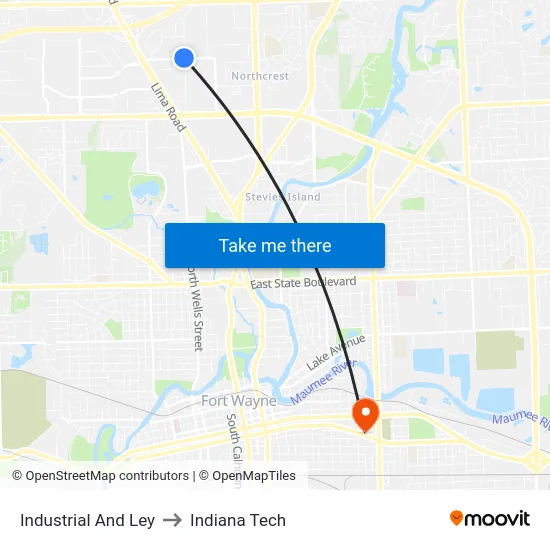 Industrial And Ley to Indiana Tech map