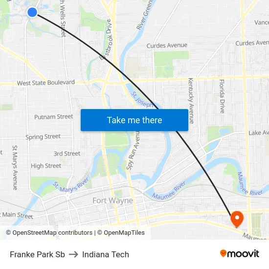 Franke Park Sb to Indiana Tech map