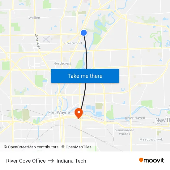 River Cove Office to Indiana Tech map