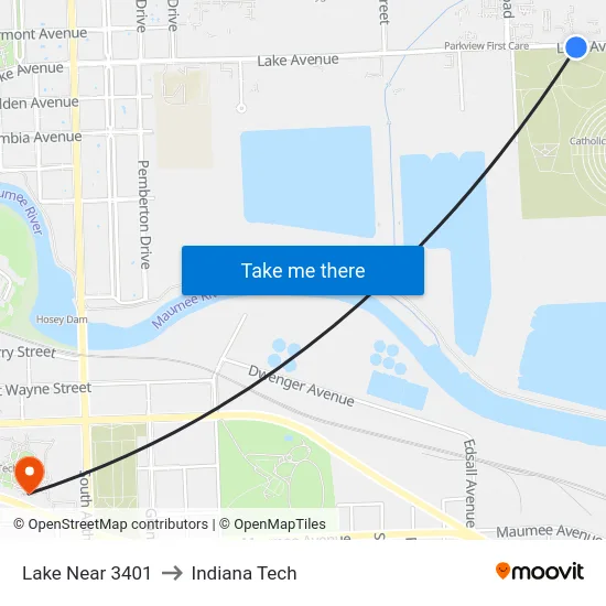 Lake Near 3401 to Indiana Tech map