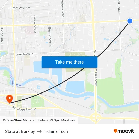 State at Berkley to Indiana Tech map