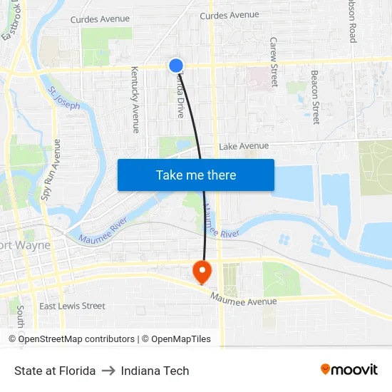State at Florida to Indiana Tech map