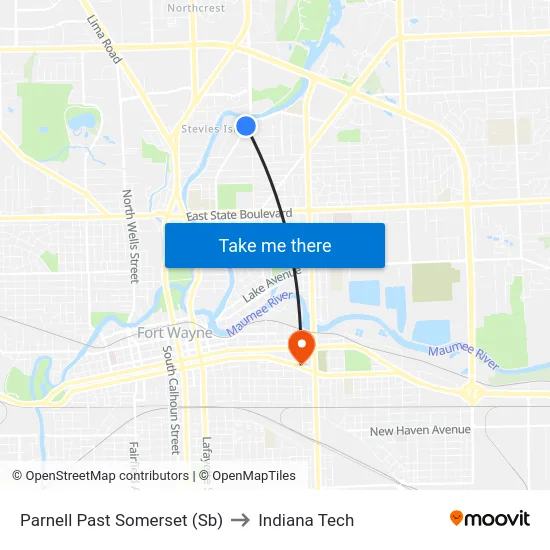 Parnell Past Somerset (Sb) to Indiana Tech map
